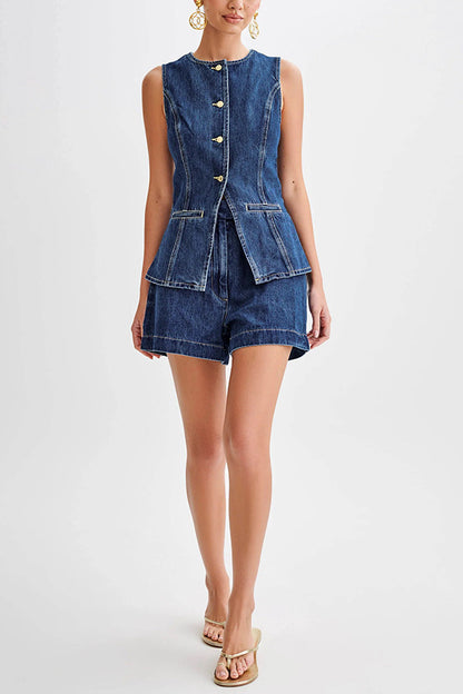 Denim Fashion Casual Sleeveless Women's Suit