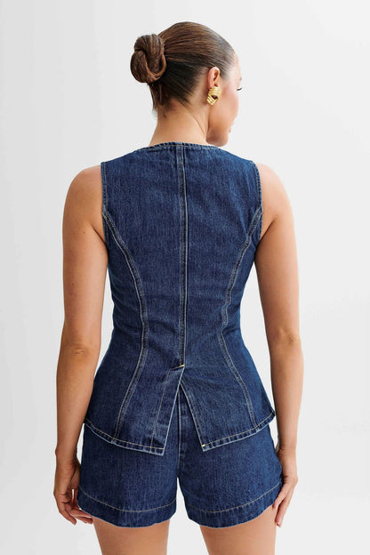 Denim Fashion Casual Sleeveless Women's Suit