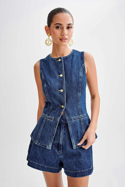 Denim Fashion Casual Sleeveless Women's Suit